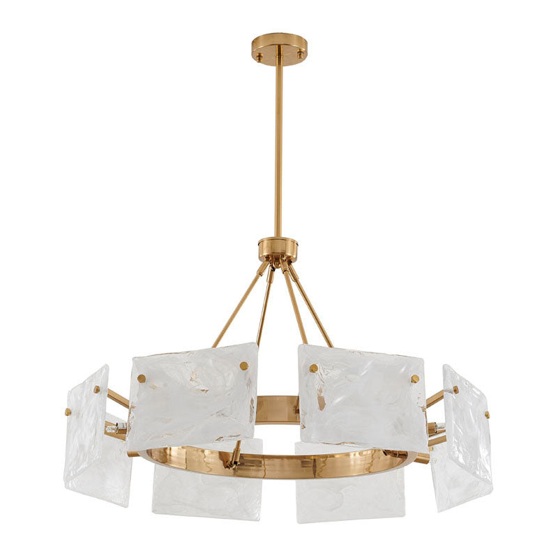 Gold Plated Chandelier with White Stained Glass Shades