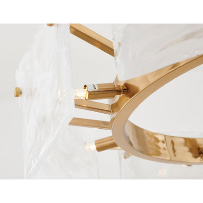 Gold Plated Chandelier with White Stained Glass Shades