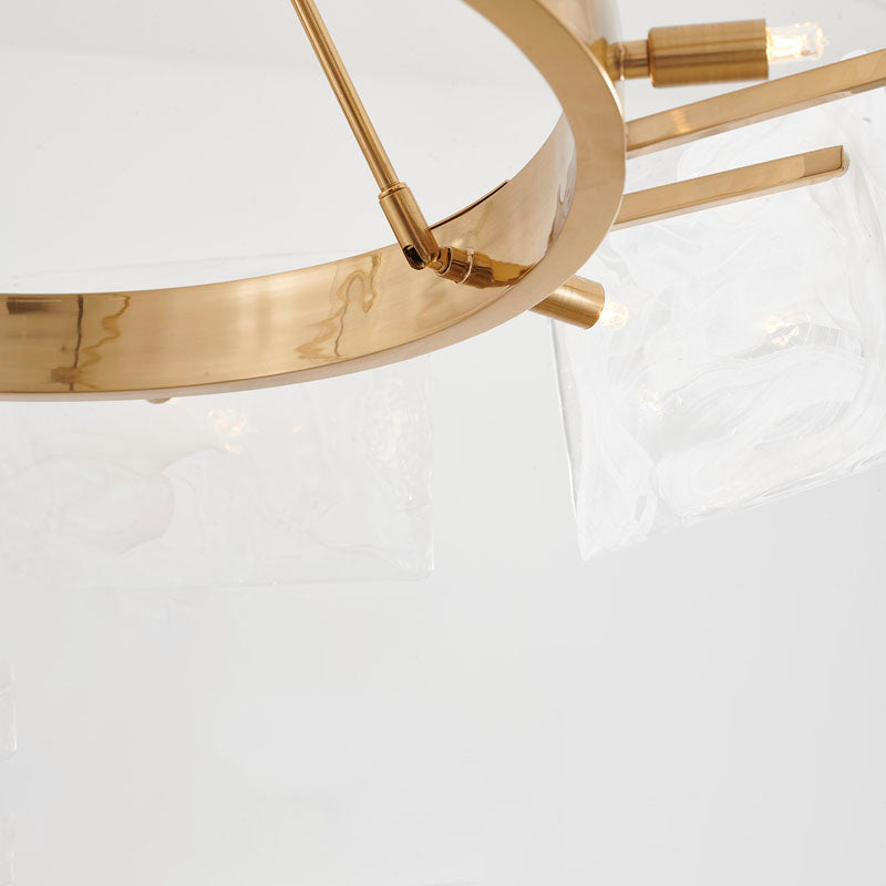 Gold Plated Chandelier with White Stained Glass Shades