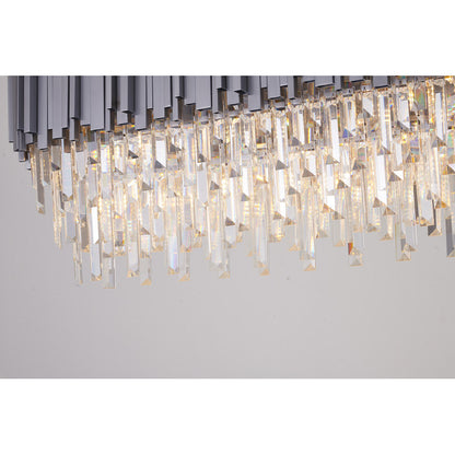 Satin Nickel Electroplated Frame Chandelier With Clear Hanging Crystals