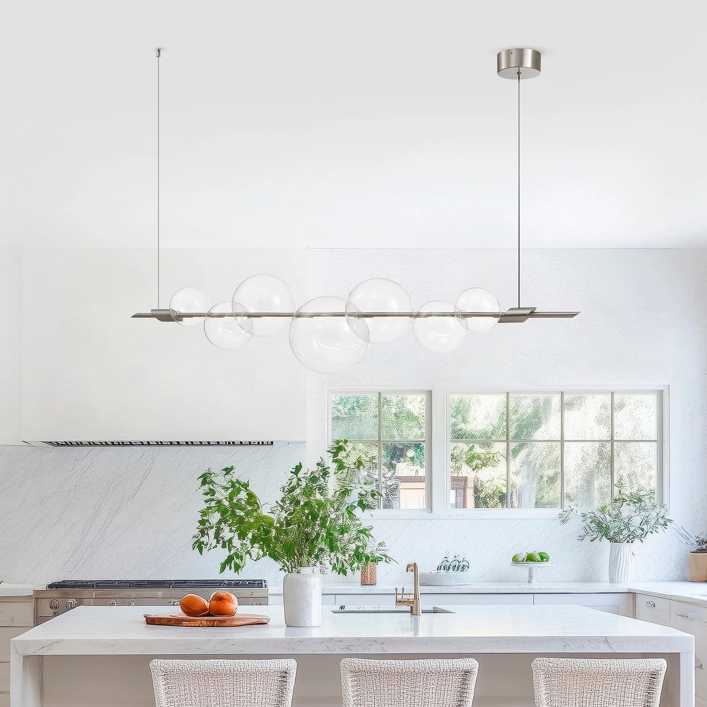 Aluminum And Glass Chandelier Satin Nickel