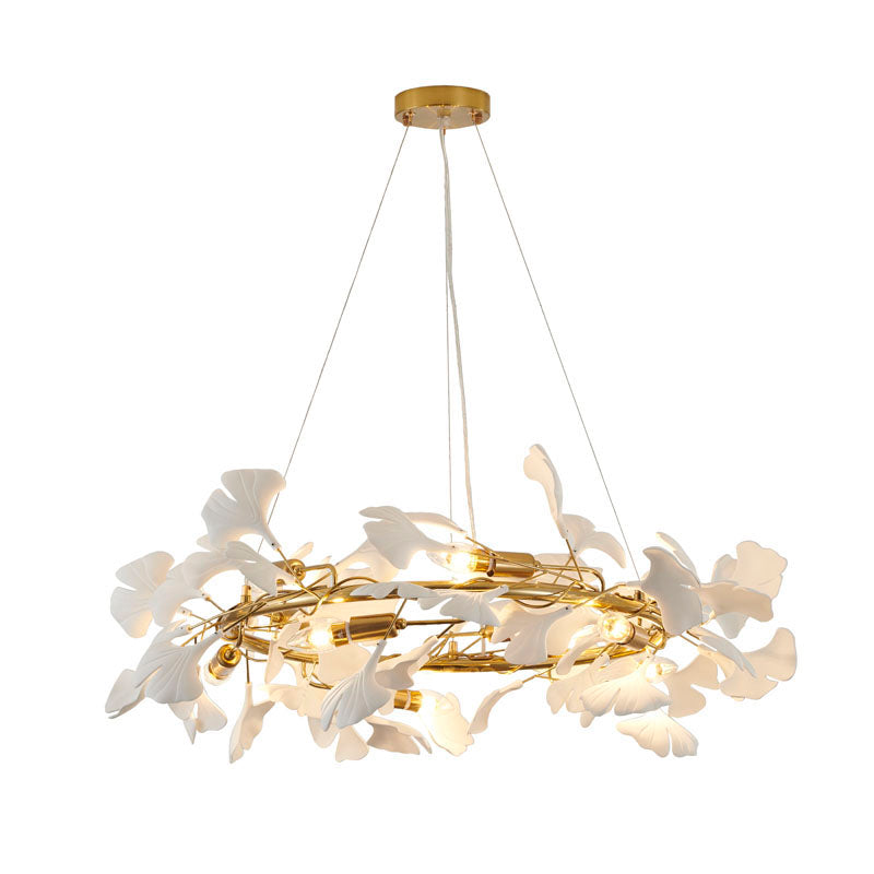 Round Chandelier with White Acrylic Leaf Accents