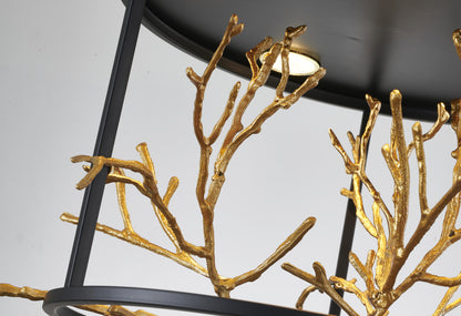 Matte Black Pendant Light with Gold Branch Accent