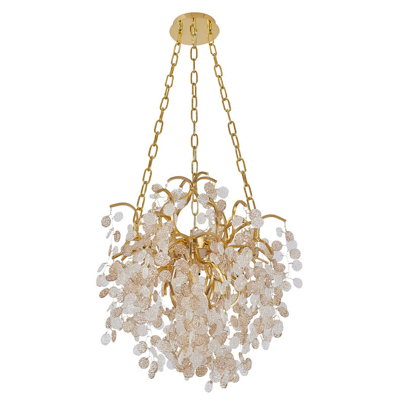 Gold Chandelier With Clear & Champagne Glass Hanging Petals