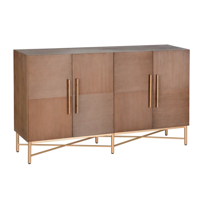 Dark Natural Wooden 4 Door Cabinet