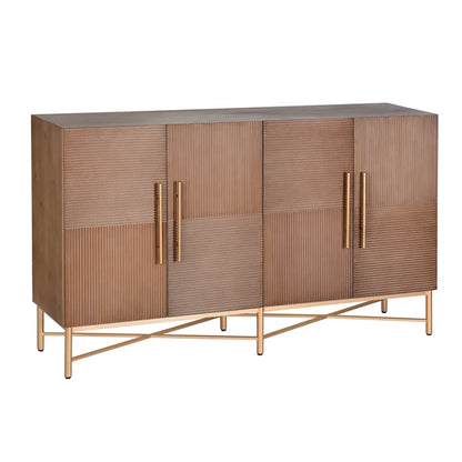 Dark Natural Wooden 4 Door Cabinet