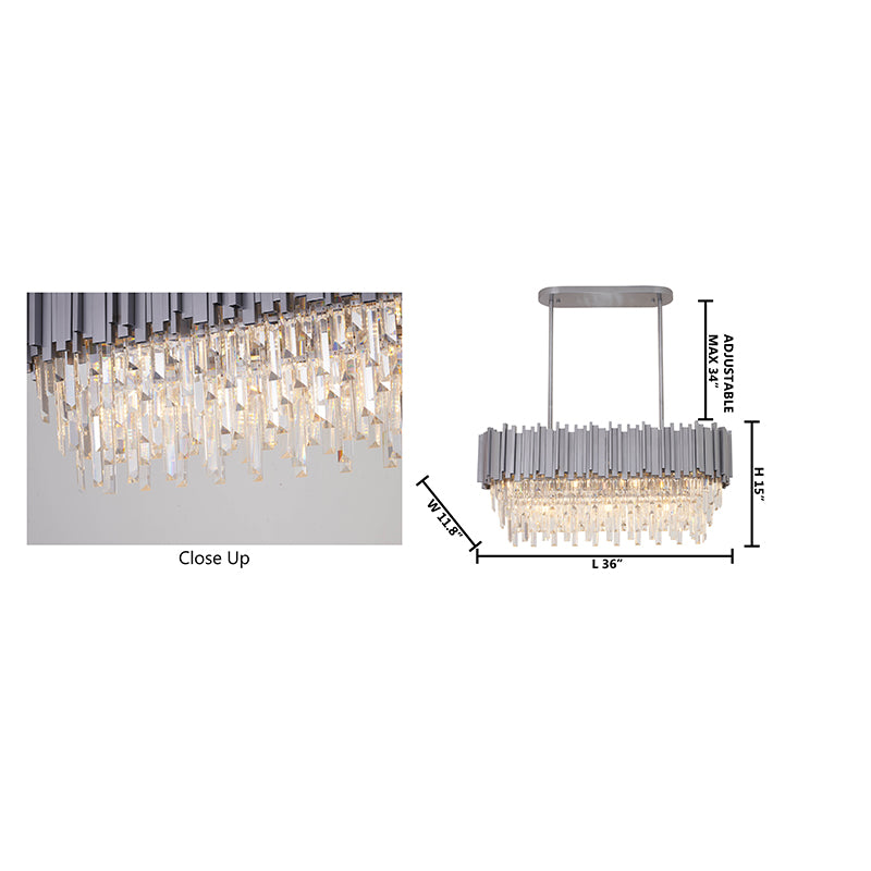 Satin Nickel Electroplated Frame Chandelier With Clear Hanging Crystals