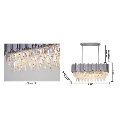 Satin Nickel Electroplated Frame Chandelier With Clear Hanging Crystals