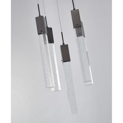 Flushed Chrome Frame Chandelier with Hanging Clear Block Crystal Pendants