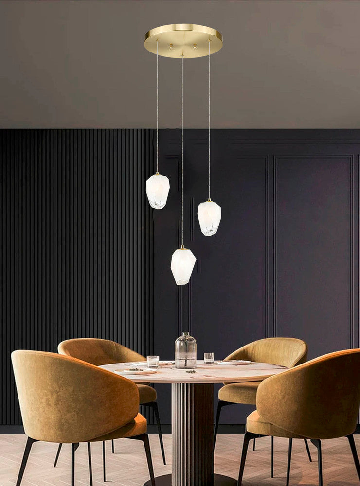 Round Black Frame Chandelier with White Glass Hanging Pendants