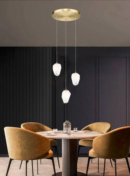 Round Black Frame Chandelier with White Glass Hanging Pendants