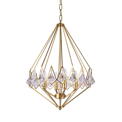Gold Diamond Shaped Chandelier With Clear Crystal Drops