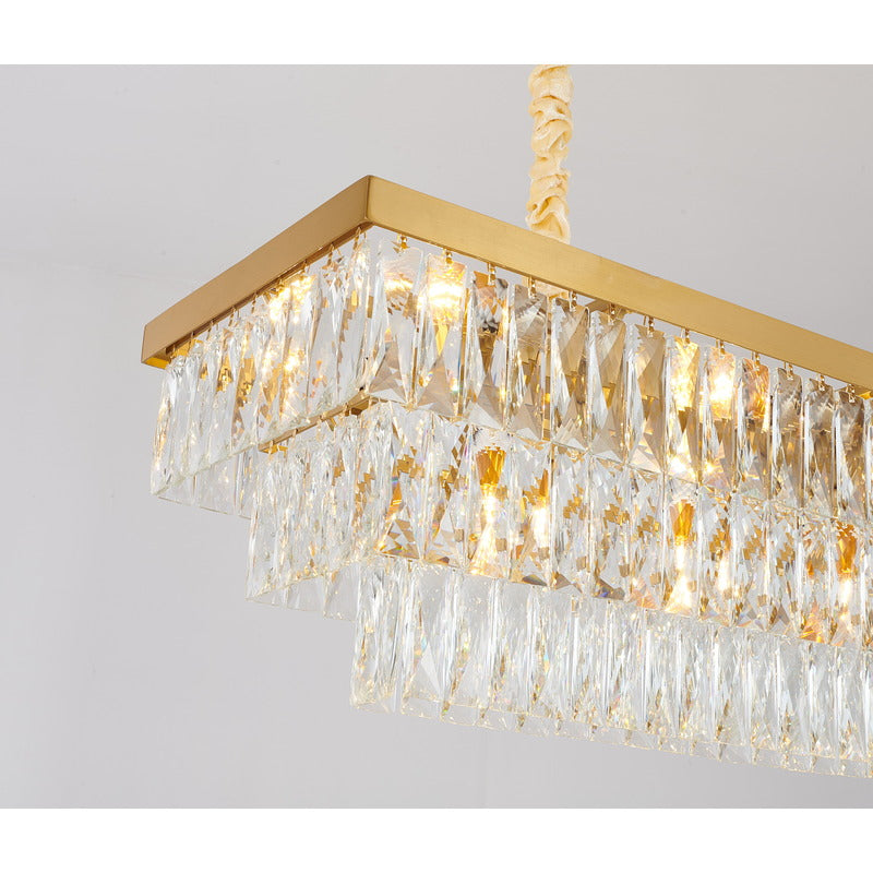 Rectangular Chandelier With Clear Hanging Crystals