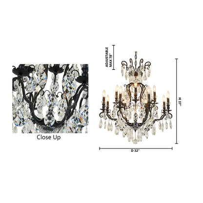 Matte Black Chandelier With Clear Hanging Crystals