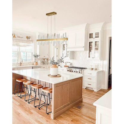 Gold Linear LED Chandelier with Clear Crystal