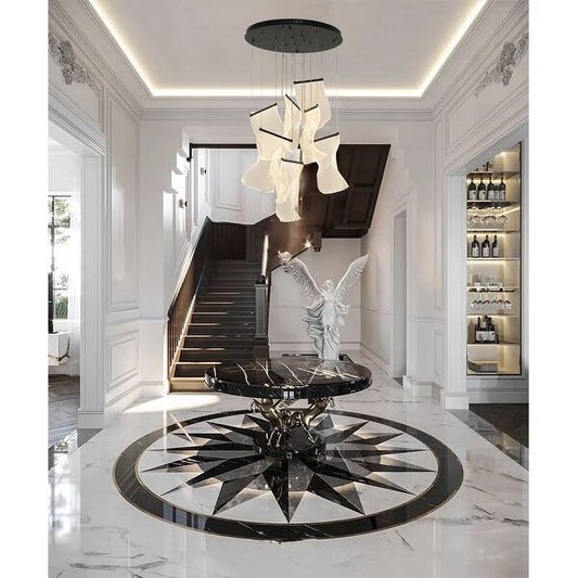 Satin Black LED Chandelier with Acrylic Crumbled Sheet Pendants