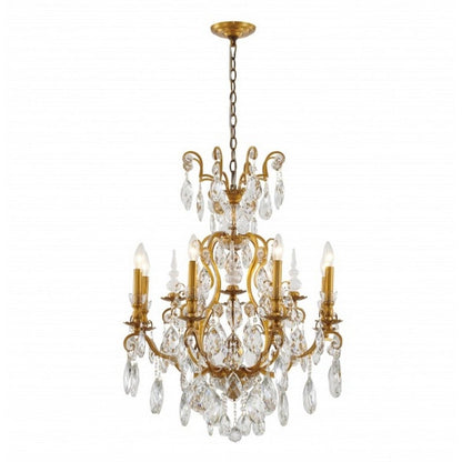 Brass Iron Frame Chandelier with Clear Hanging Crystals