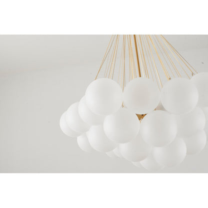 Gold Plated Frame Chandelier featuring White Frosted Glass Hanging Shades