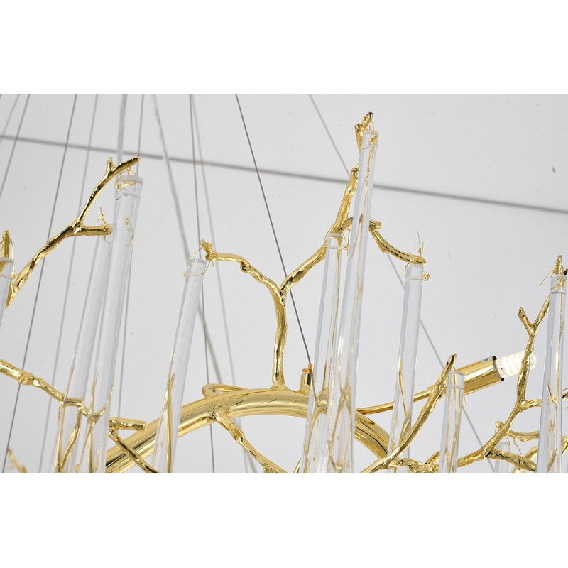 3 Tier Gold Solid Brass Frame Chandelier with Clear Glass Hanging Drops