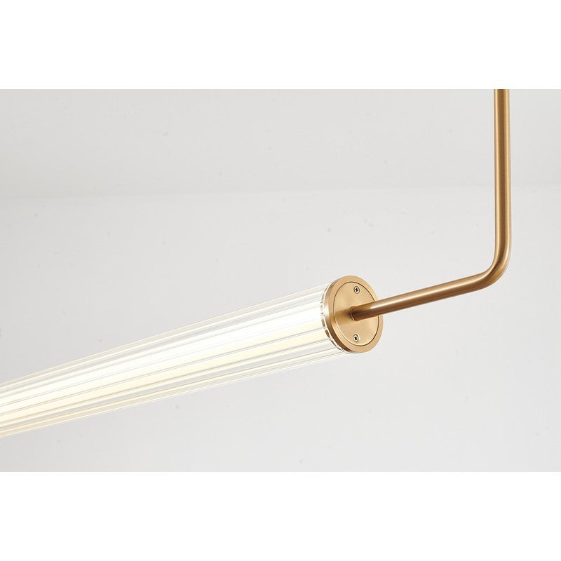 Sleek Brass Frame LED Chandelier with Dual Glass Cylinder Shades