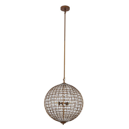 Bronze Sphere Orb Chandelier with Clear Crystals and Gold Hardware