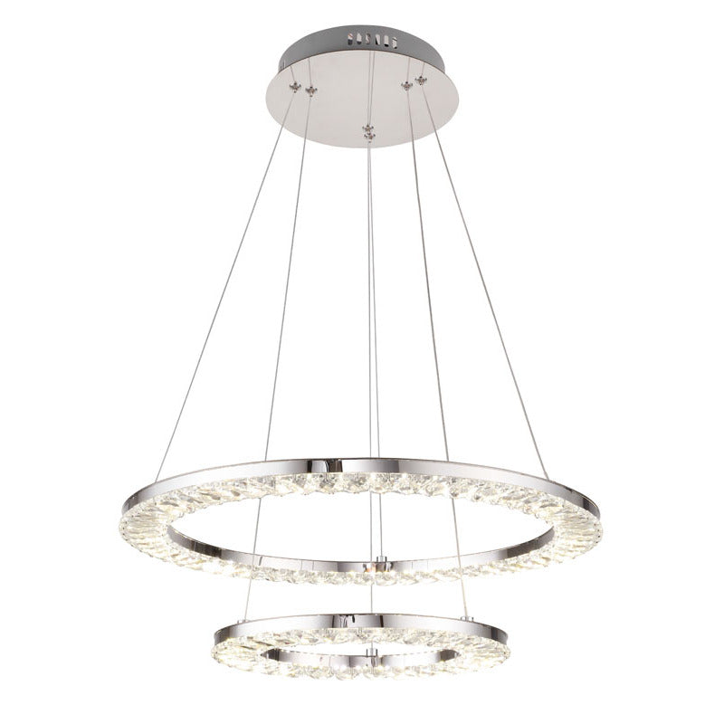 Two Tier Double Ring Clear Crystal LED Chandelier