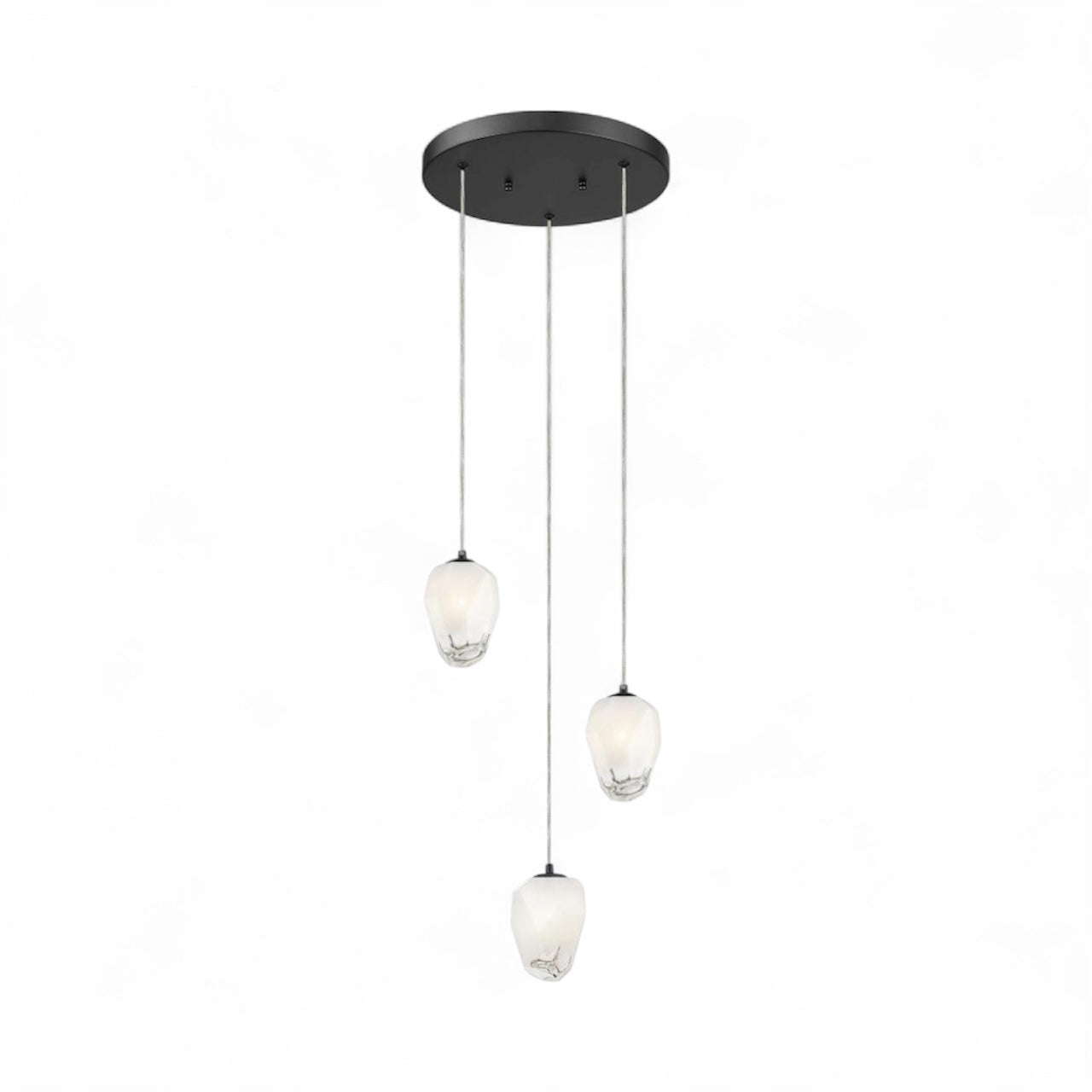 Round Black Frame Chandelier with White Glass Hanging Pendants