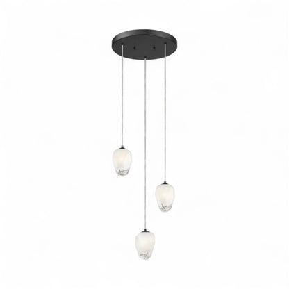 Round Black Frame Chandelier with White Glass Hanging Pendants
