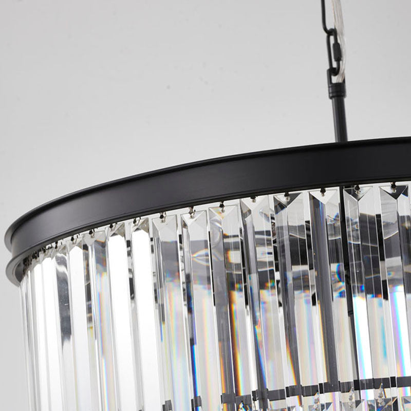 Four Tier Black Chandelier With Clear Hanging Crystals