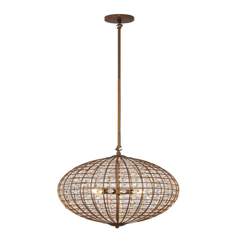 Bronze Sphere Orb Chandelier with Clear Crystals and Gold Hardware
