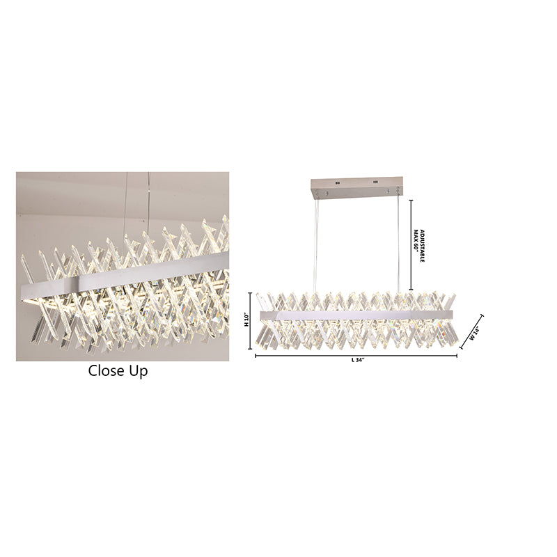 Contemporary Rectangular Chrome Chandelier with Clear Crystal - 34"