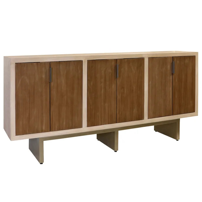 Natural and Cherry Solid Wood 6 Door Two Toned Console