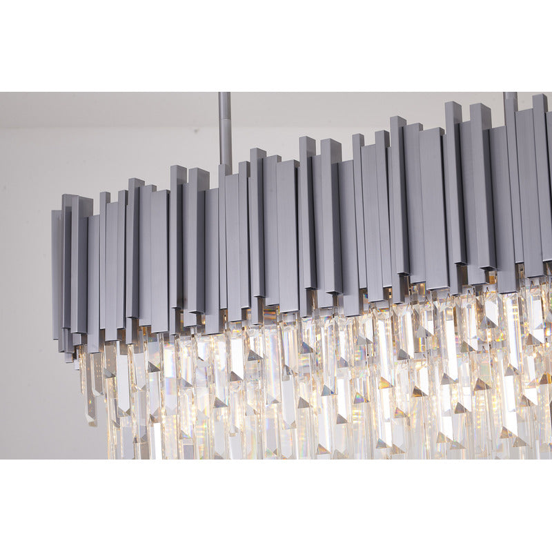 Satin Nickel Electroplated Frame Chandelier With Clear Hanging Crystals