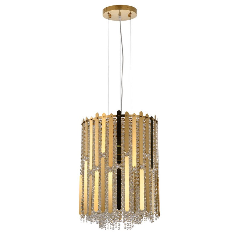 Gold Stainless Steel Pendant Light with Clear Hanging Crystal Beads