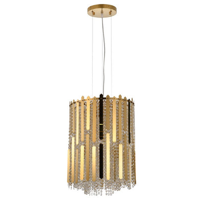 Gold Stainless Steel Pendant Light with Clear Hanging Crystal Beads