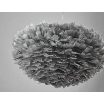 Gray/White Goose Feather Ball Ceiling Fixture With A White Iron Frame