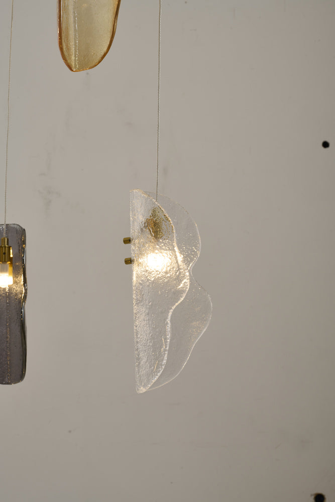 Brass Metal Frame Chandelier with Clear, Smoke, and Amber Glass Pendants