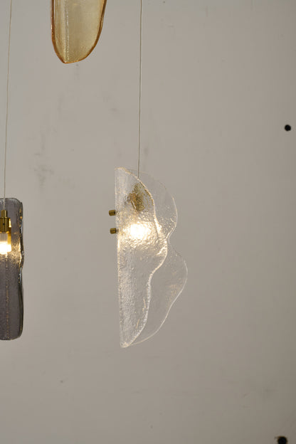 Brass Metal Frame Chandelier with Clear, Smoke, and Amber Glass Pendants