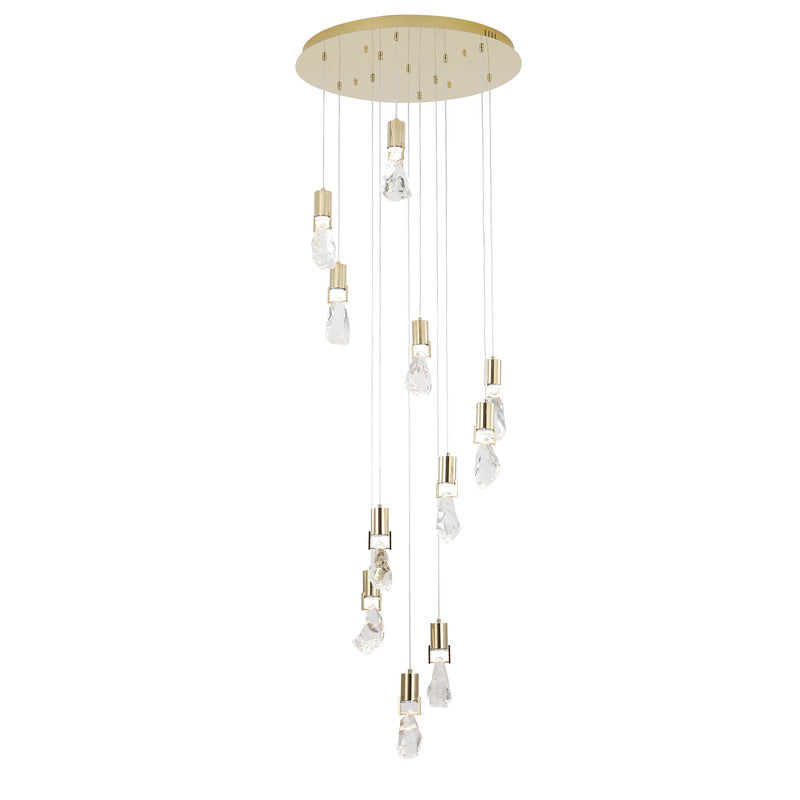 Brushed Gold Chandelier With Clear Crystal Stone Pendants