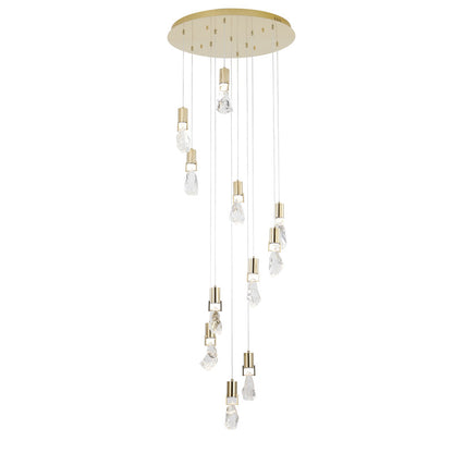 Brushed Gold Chandelier With Clear Crystal Stone Pendants