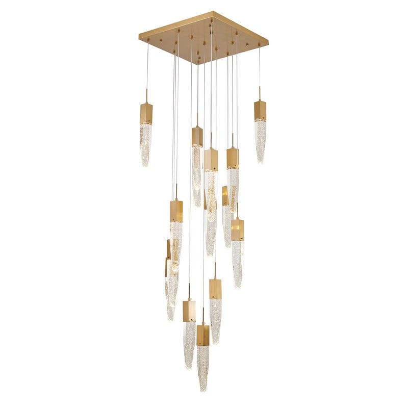 Chrome Frame Chandelier with Hanging Bubble Iceberg Crystal Pendants