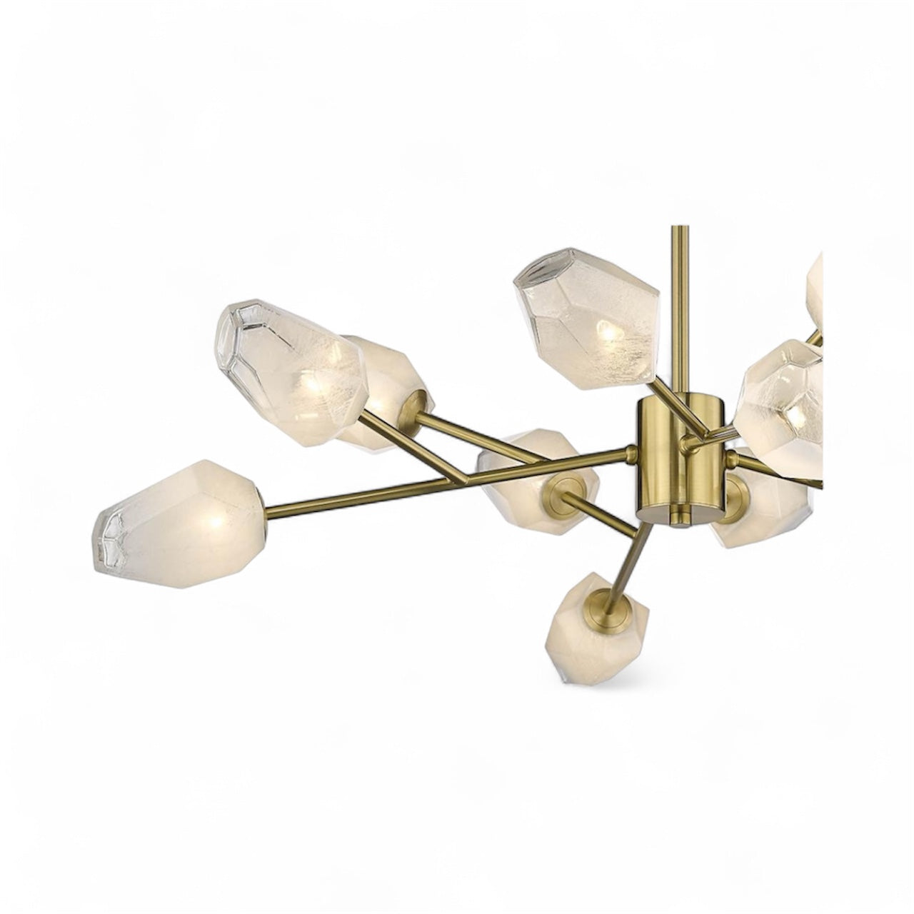 Gold Branch Chandelier with White Glass Shades