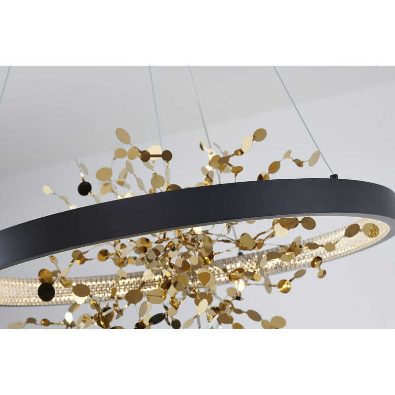 Sand Black LED Chandelier with Gold Confetti Interior – 24"