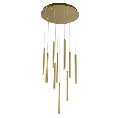 Gold LED Chandelier – Modern Hanging Rod Light with Frosted Diffusers