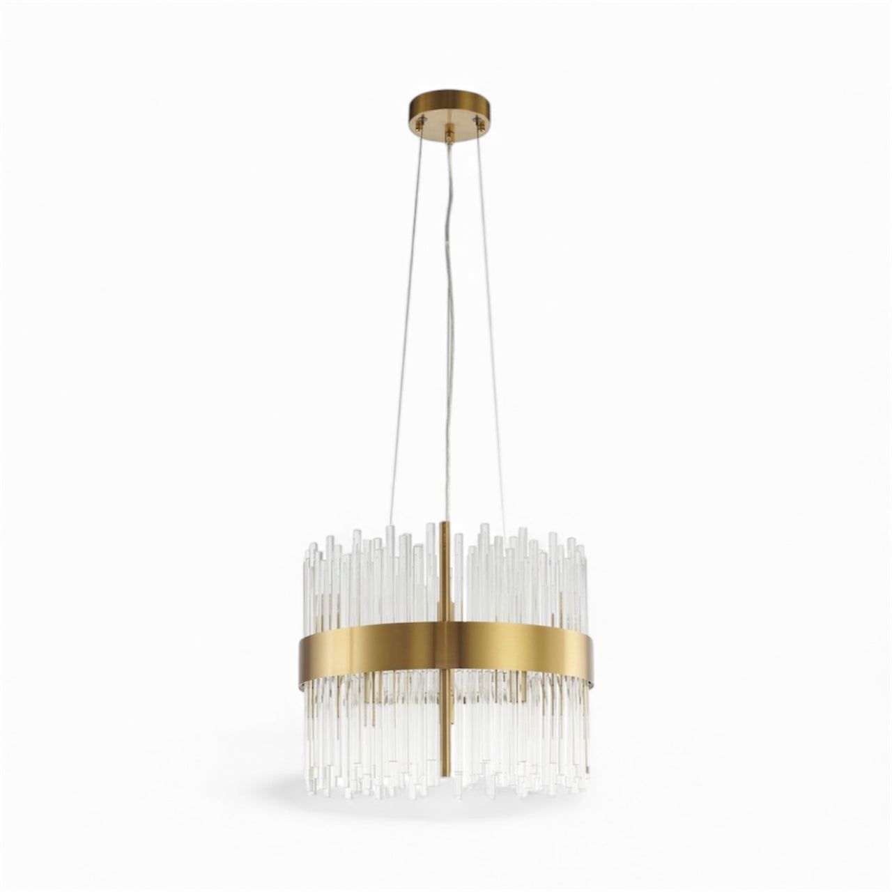Gold Halo Frame Chandelier with Clear Glass Rods
