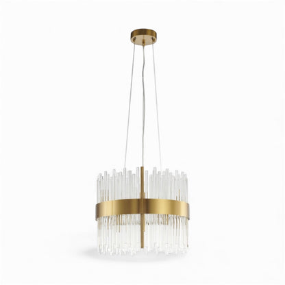 Gold Halo Frame Chandelier with Clear Glass Rods