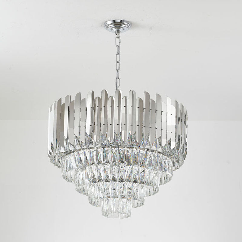 Chrome Chandelier With Clear Hanging Crystals