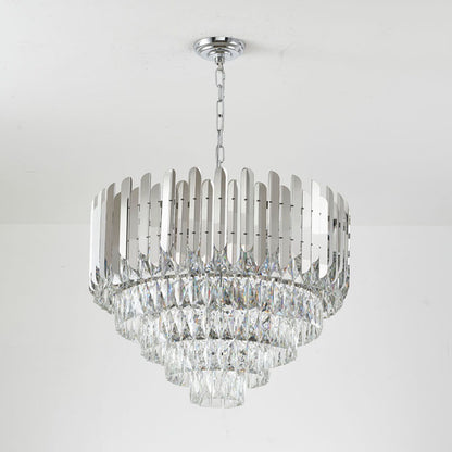 Chrome Chandelier With Clear Hanging Crystals