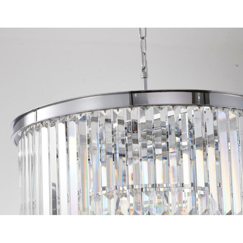 Four Tier Chrome Chandelier With Clear Hanging Crystals