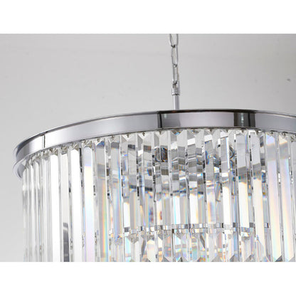 Four Tier Chrome Chandelier With Clear Hanging Crystals
